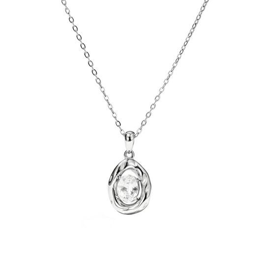 Κολιέ ατσάλινο με στρόγγυλο zircon -NE029