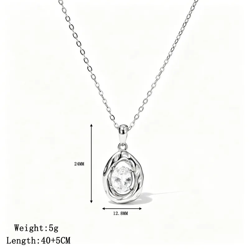Κολιέ ατσάλινο με στρόγγυλο zircon -NE029