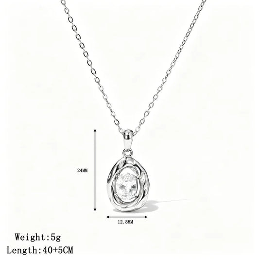 Κολιέ ατσάλινο με στρόγγυλο zircon -NE029