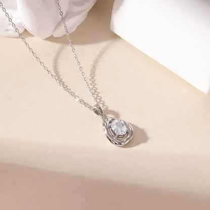 Κολιέ ατσάλινο με στρόγγυλο zircon -NE029