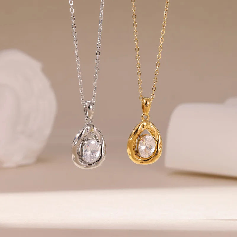 Κολιέ ατσάλινο με στρόγγυλο zircon - NE028