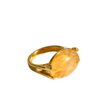 Inel din oțel placat cu aur cu piatră galbenă - R093