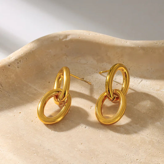 Cercei din oțel placat cu aur, dublu cerc-EA821