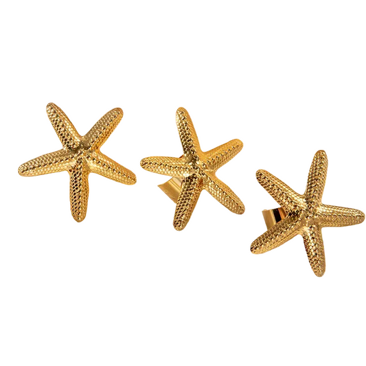 Σετ επιχρυσωμένο ατσάλι δαχτυλίδι σκουλαρίκια αστερίας - SET016