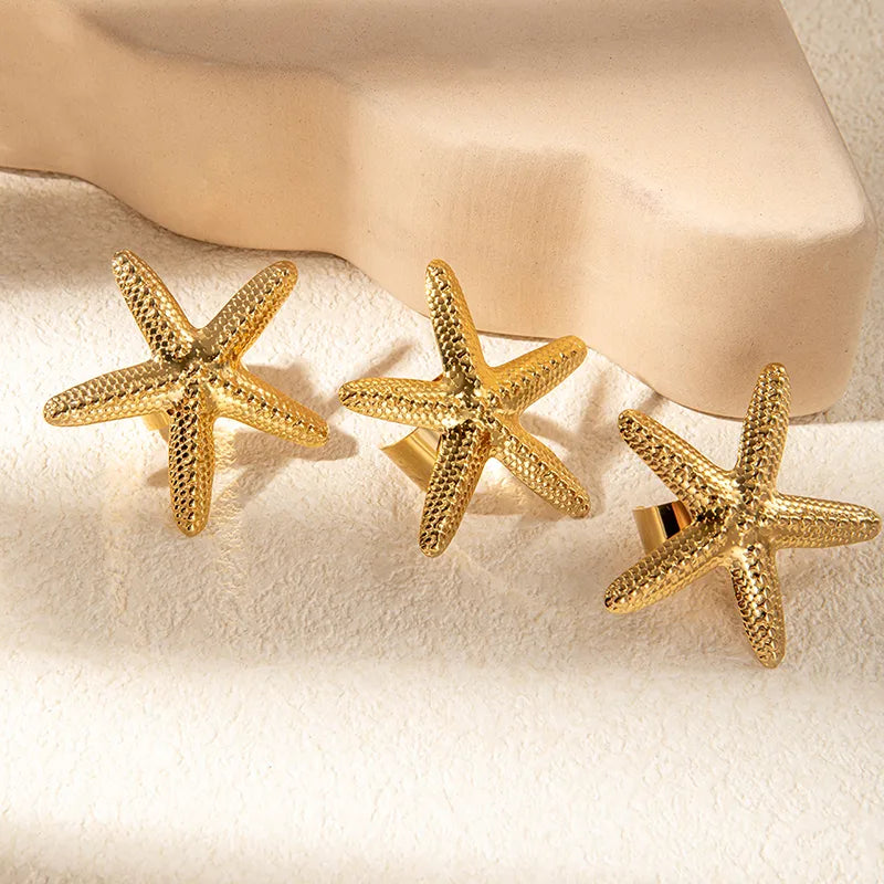 Σετ επιχρυσωμένο ατσάλι δαχτυλίδι σκουλαρίκια αστερίας - SET016