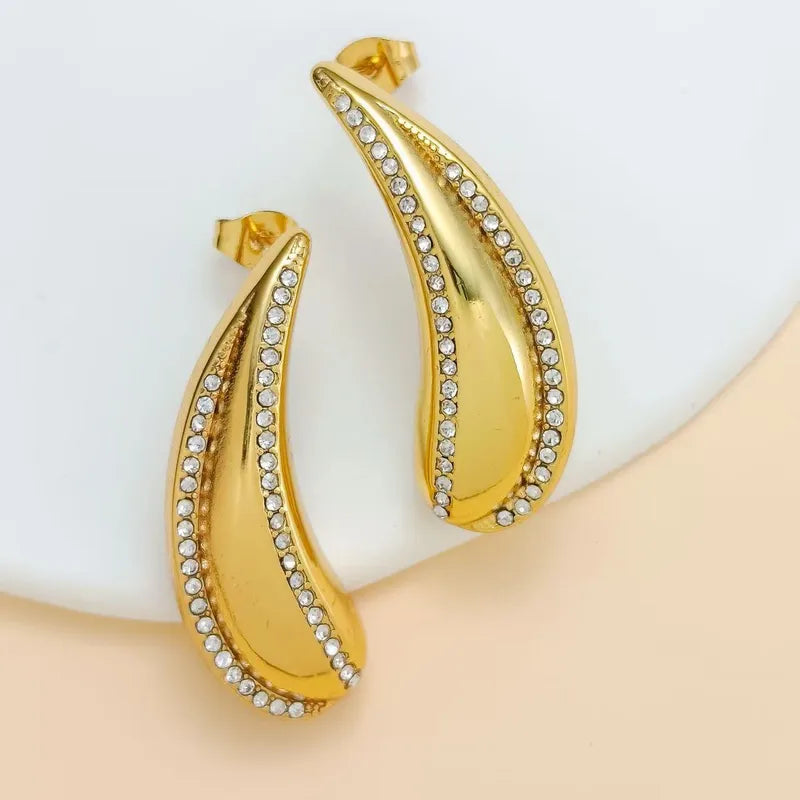 *Σκουλαρίκια επιχρυσωμένο δάκρυ με στρας-EA352