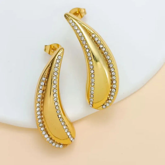 *Σκουλαρίκια επιχρυσωμένο δάκρυ με στρας-EA352