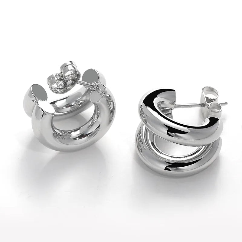 Σκουλαρίκια ατσάλι διπλός μικρός κρίκος-EA376