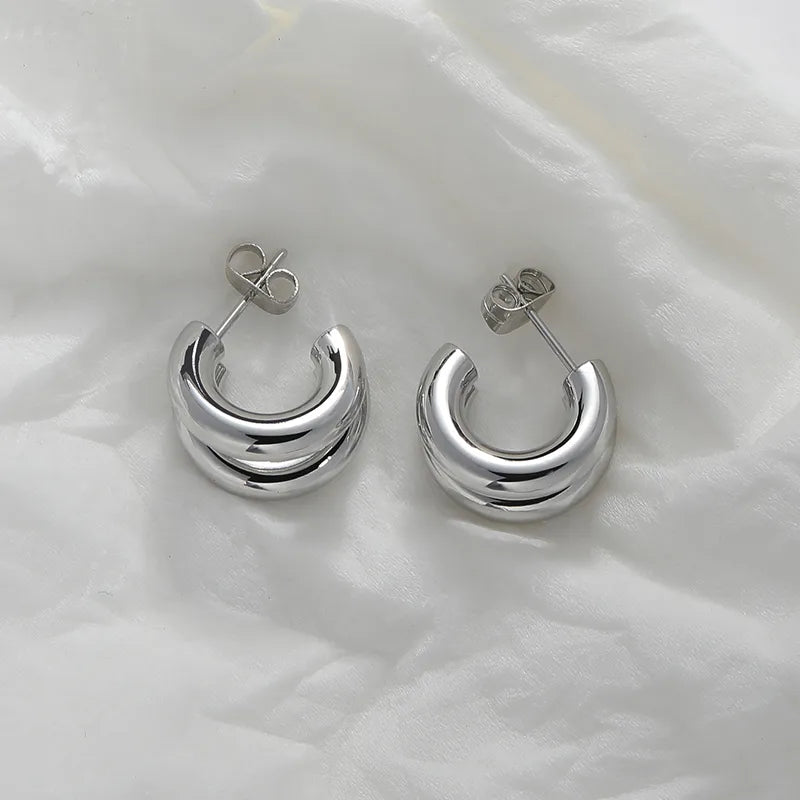 Σκουλαρίκια ατσάλι διπλός μικρός κρίκος-EA376