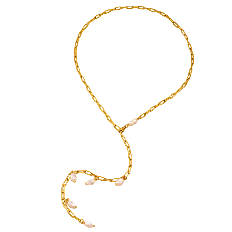 Κολιέ επιχρυσωμένο ατσάλι με μαργαριτάρια - NE706