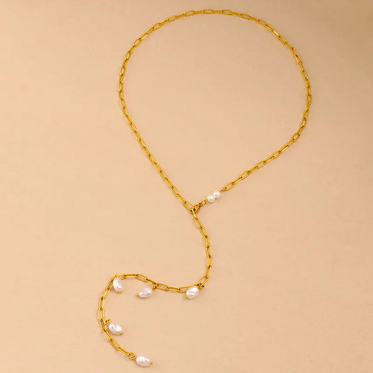 Κολιέ επιχρυσωμένο ατσάλι με μαργαριτάρια - NE706