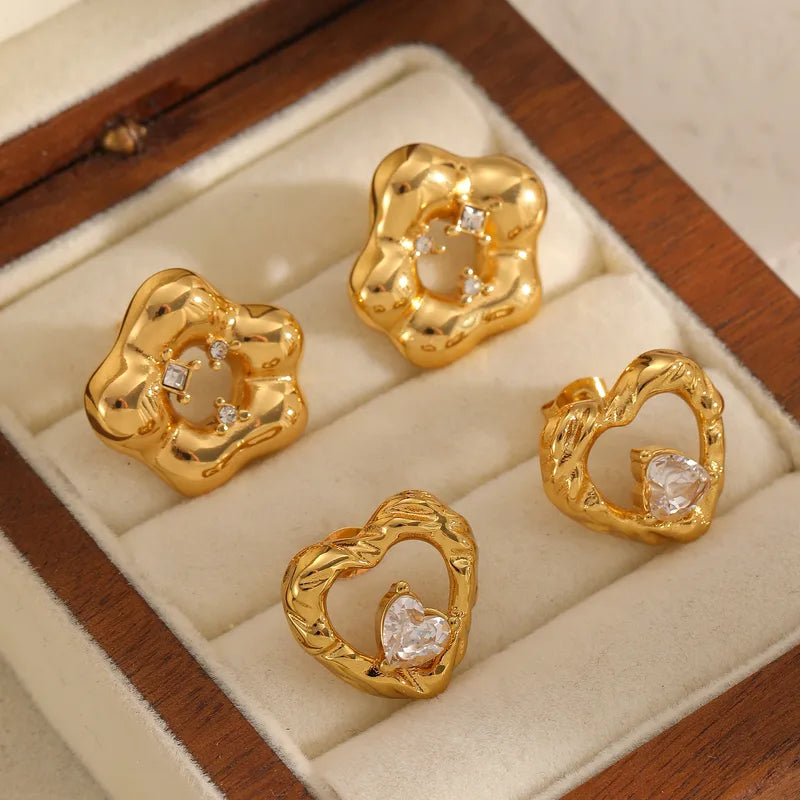 *Σκουλαρίκια επιχρυσωμένο ατσάλι καρδιά με κρύσταλλα-EA598