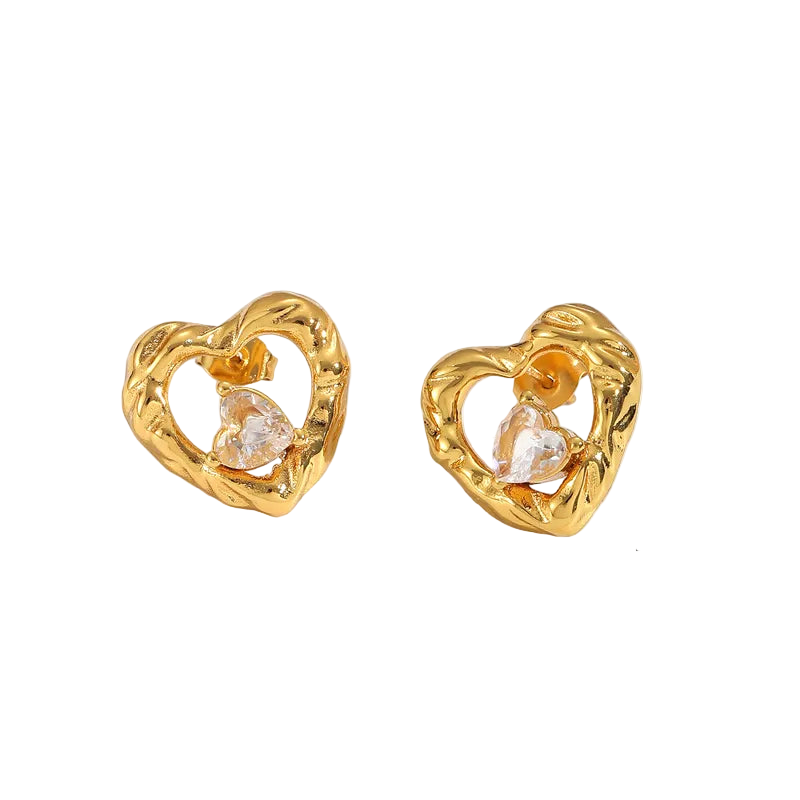 *Σκουλαρίκια επιχρυσωμένο ατσάλι καρδιά με κρύσταλλα-EA598