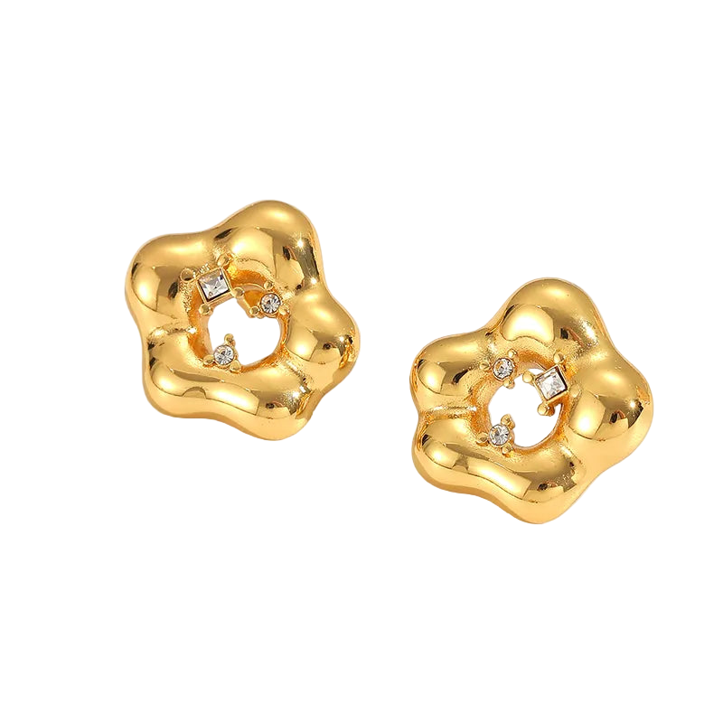 *Σκουλαρίκια επιχρυσωμένο ατσάλι λουλούδια με κρύσταλλα-EA589