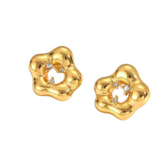 *Σκουλαρίκια επιχρυσωμένο ατσάλι λουλούδια με κρύσταλλα-EA589