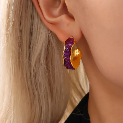 Σκουλαρίκια ατσάλινα με μωβ πέτρες- w584