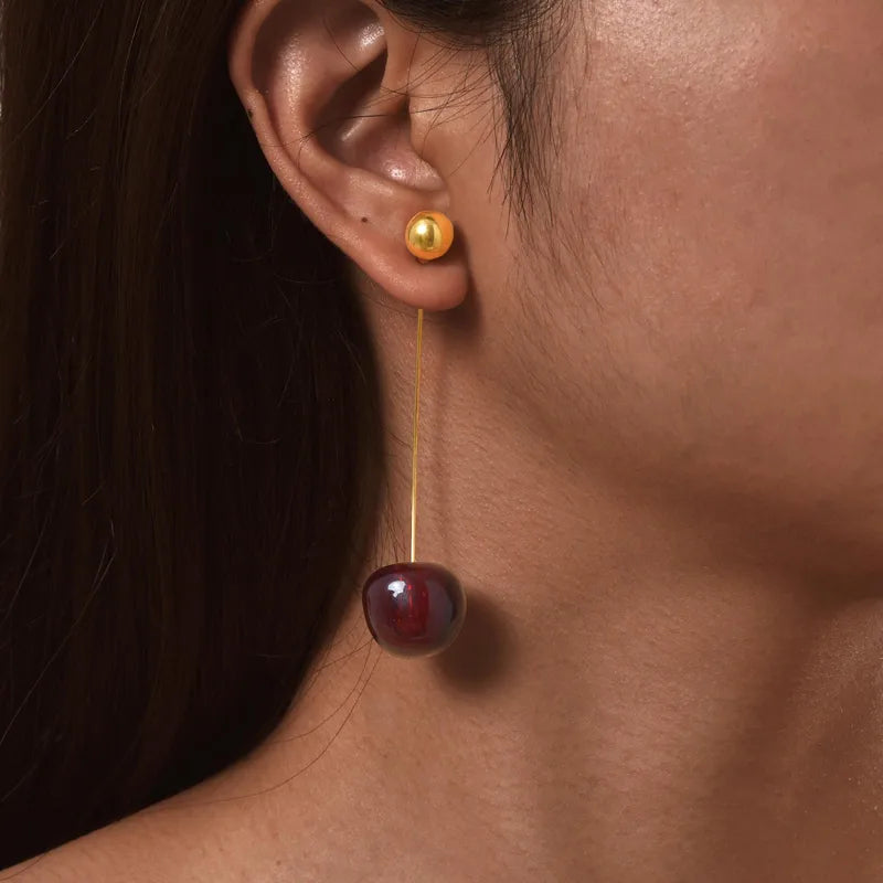 Σκουλαρίκια επιχρυσωμένο ατσάλι κεράσι - EA792