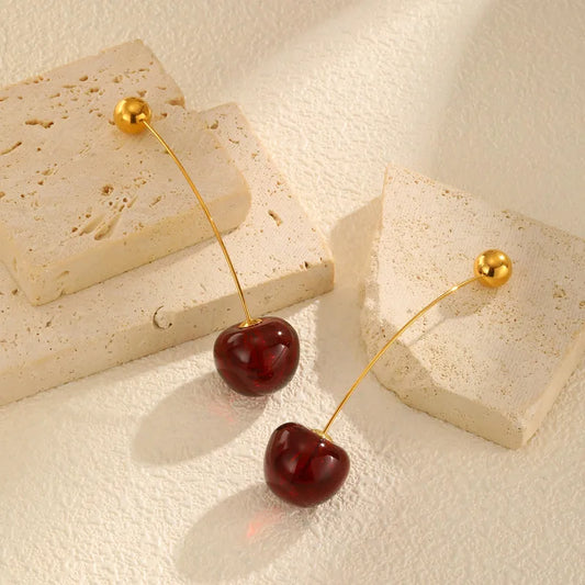 Σκουλαρίκια επιχρυσωμένο ατσάλι κεράσι - EA792