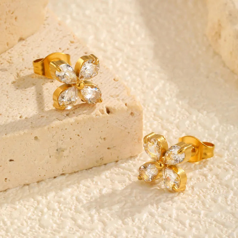 Σκουλαρίκια επιχρυσωμένο ατσάλι στρόγγυλος σταυρός-EA557