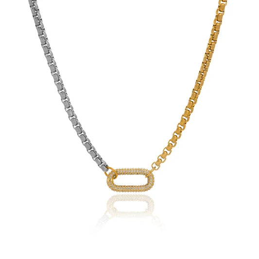 Colier din oțel din aur și argint cu zircon oval-NE081