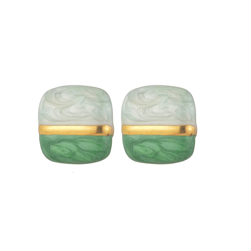 Earrings gold-plated squares with gold white and green-ea303