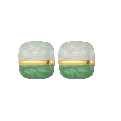 Earrings gold-plated squares with gold white and green-ea303