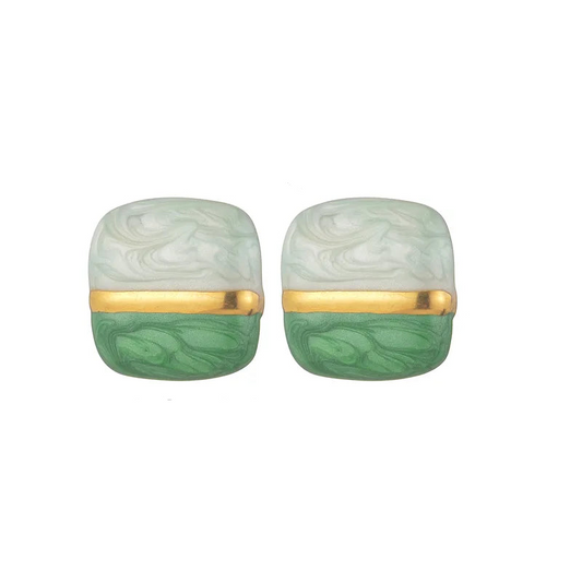 Earrings gold-plated squares with gold white and green-ea303