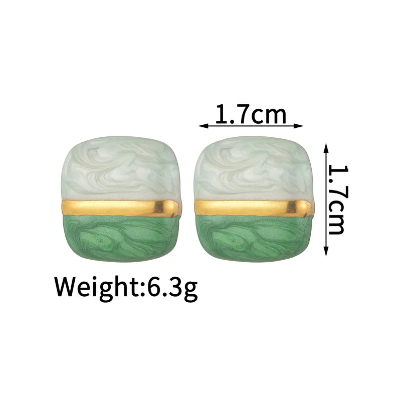 Earrings gold-plated squares with gold white and green-ea303