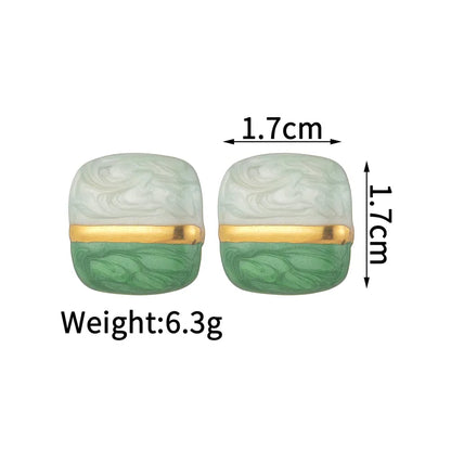 Earrings gold-plated squares with gold white and green-ea303