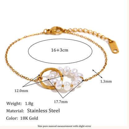 Βραχιόλι επιχρυσωμένο ατσάλι με πέρλα και δαχτυλίδι - BR398