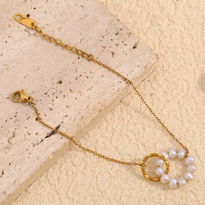 Βραχιόλι επιχρυσωμένο ατσάλι με πέρλα και δαχτυλίδι - BR398