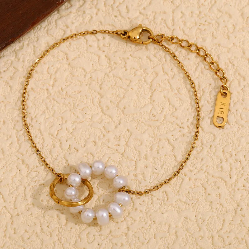 Βραχιόλι επιχρυσωμένο ατσάλι με πέρλα και δαχτυλίδι - BR398