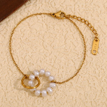 Βραχιόλι επιχρυσωμένο ατσάλι με πέρλα και δαχτυλίδι - BR398