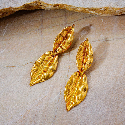 Σκουλαρίκια επιχρυσωμένο ατσάλι διπλό φτερό-EA297