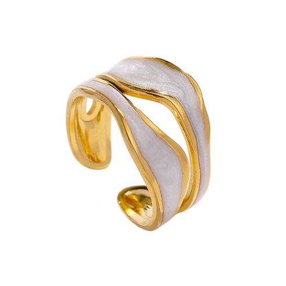 Ring Gold Plot with white enamel-r126