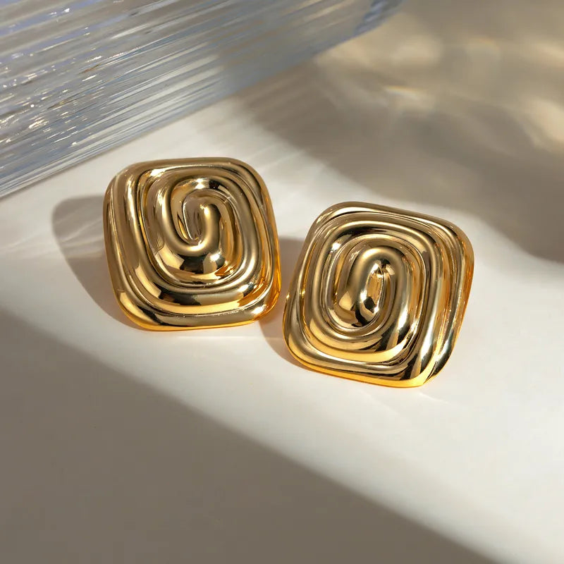 Earrings Gold Plated Squares with Spiral-EA333