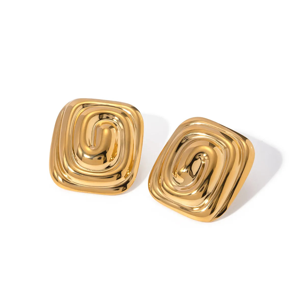 Earrings Gold Plated Squares with Spiral-EA333