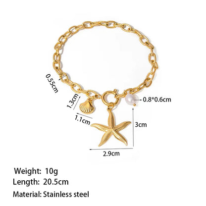 Βραχιόλι επιχρυσωμένο ατσάλι με αστερία και κοχύλι - BR415