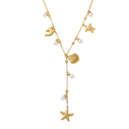 Κολιέ επιχρυσωμένο ατσάλι με καλοκαιρινά σχέδια - NE654