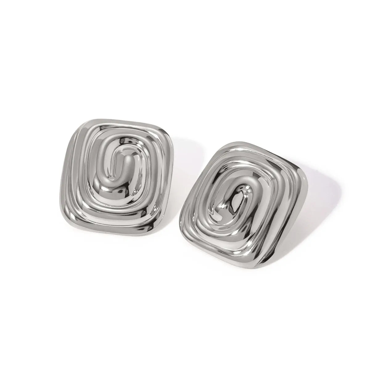Earrings of steel squares with spiral-ea162