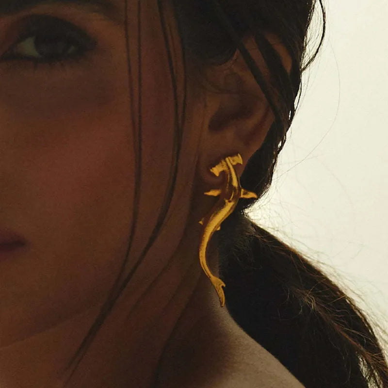 Σκουλαρίκια επιχρυσωμένο ατσάλι με ψαράκια - EA801