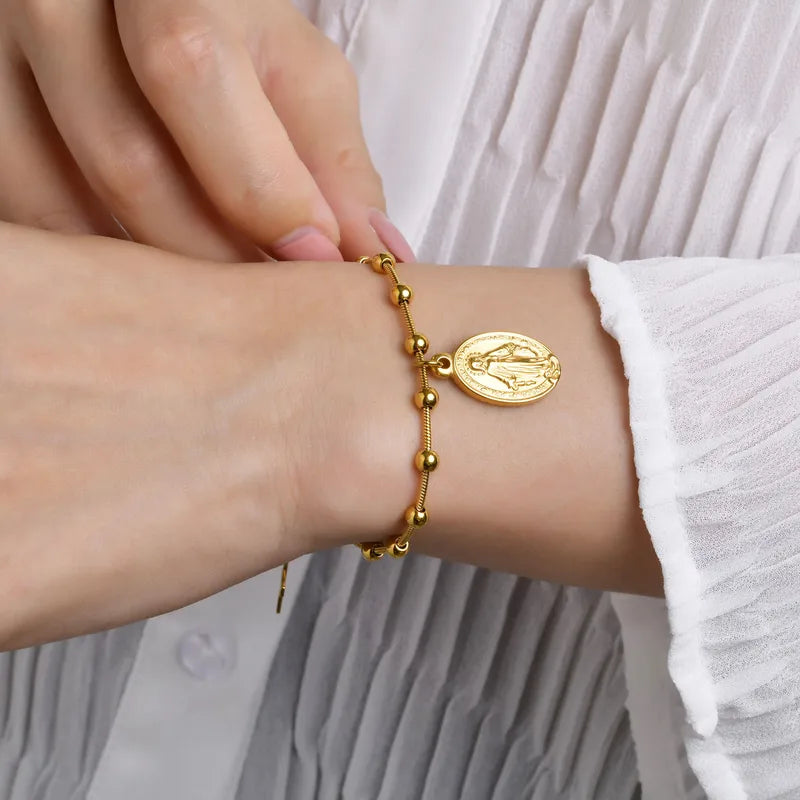 Βραχιόλι επιχρυσωμένο ατσάλι με εικόνα και σταυρό -BR276