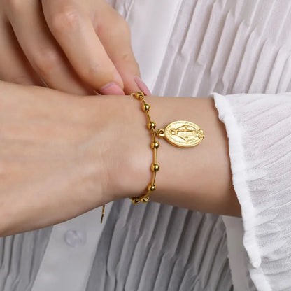 Βραχιόλι επιχρυσωμένο ατσάλι με εικόνα και σταυρό -BR276