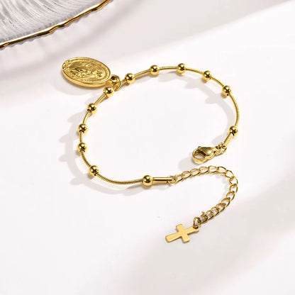 Βραχιόλι επιχρυσωμένο ατσάλι με εικόνα και σταυρό -BR276