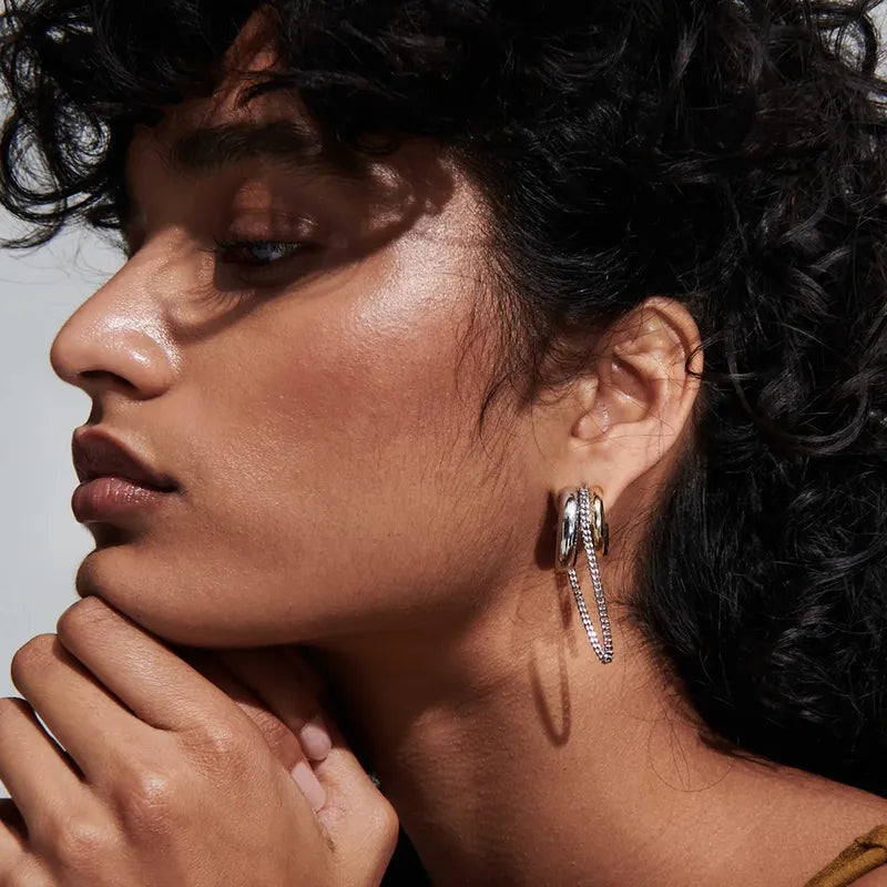 Earrings steel rings with chain-ea275