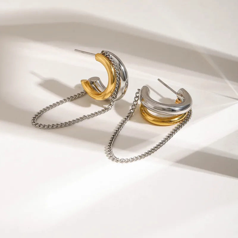 Earrings steel rings with chain-ea275