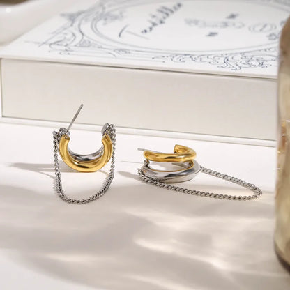 Earrings steel rings with chain-ea275