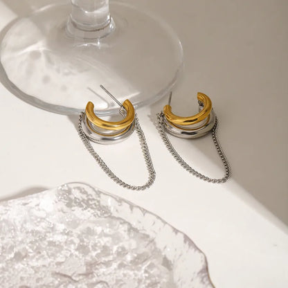 Earrings steel rings with chain-ea275