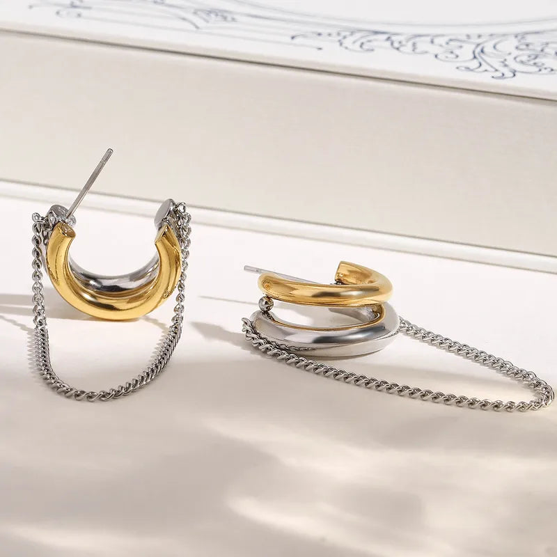 Earrings steel rings with chain-ea275