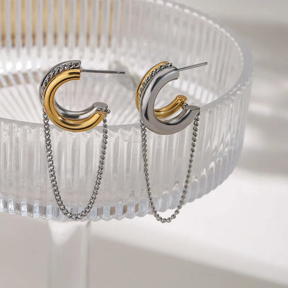 Earrings steel rings with chain-ea275